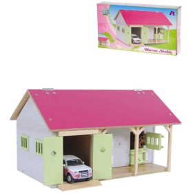 DŘEVO Farma stáj pro koně 34x22x19cm s garáží *DŘEVĚNÉ HRAČKY*