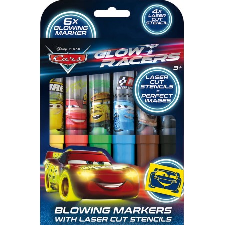 JIRI MODELS Fixy foukací 6ks Auta (Cars) set se 4 šablonami