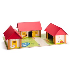 WOODY Statek se třemi budovami a podložkou dřevěný