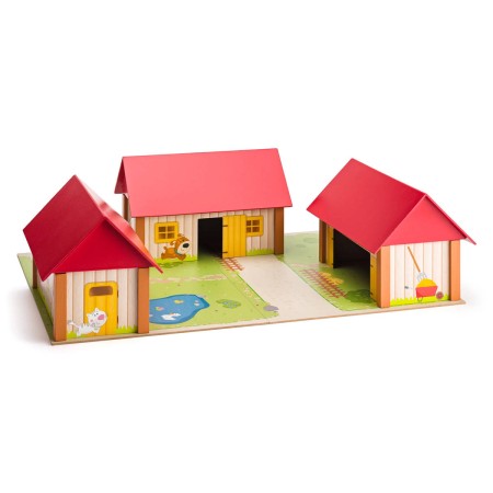 WOODY Statek se třemi budovami a podložkou dřevěný