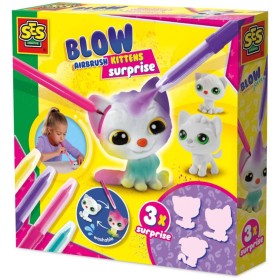 SES CREATIVE Foukací fixy set 4 barvy + 3 koťátka s překvapením