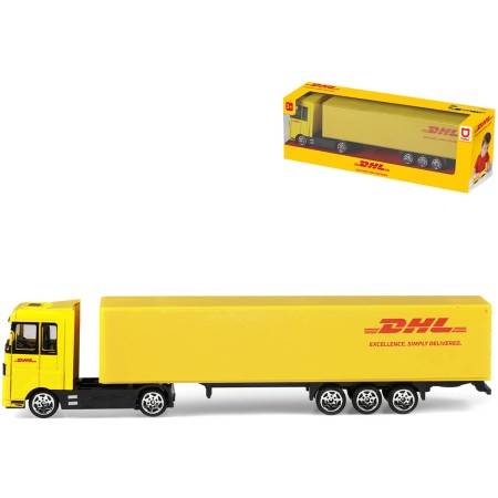 Auto kamion DHL Přeprava zásilek tahač kovový s návěsem volný chod