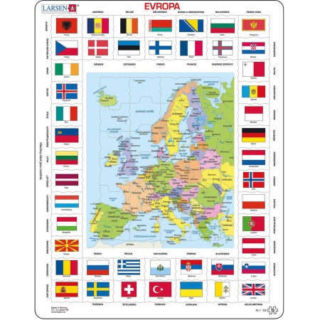 LARSEN Puzzle deskové vzdělávací Evropa mapa + vlajky 70 dílků