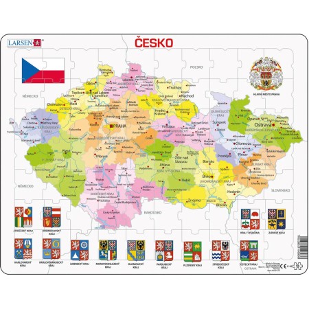 LARSEN Puzzle deskové vzdělávací Česká republika kraje 70 dílků