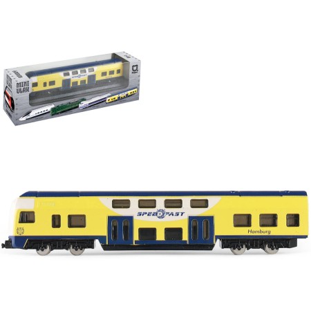 Vlak regionální kovový model mini 1 vagon žlutomodrý v krabici