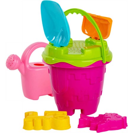 PL Sada na písek holčičí kyblík zámek set s konvičkou a nástroji 7ks různé barvy