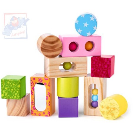 WOODY DŘEVO Baby kostky s kuličkami a zrcátkem *DŘEVĚNÉ HRAČKY*