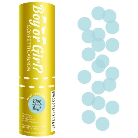 GODAN Konfety vysřelovací modré kolečka kluk nebo holka? konfetový kanon