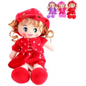 Panenka soft textilní 33cm měkká v šatičkách s kloboučkem 3 barvy