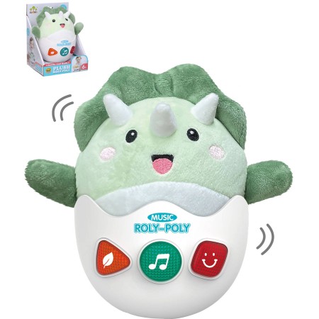 PLYŠ Roly-poly baby dino kývací pro miminko na baterie Světlo Zvuk
