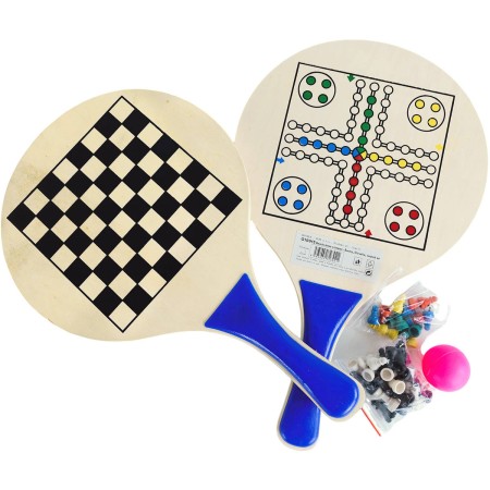 DŘEVO Soubor her Plážový soft tenis / Šachy / Dáma / Člověče, nezlob se! 4v1