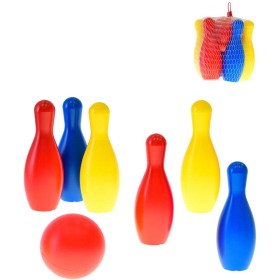 Hra Kuželky soft plastové barevné set 6ks 19cm s koulí v síťce