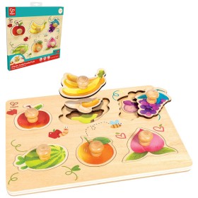 HAPE DŘEVO Puzzle baby vkládací Ovoce s úchyty 12 dílků na desce