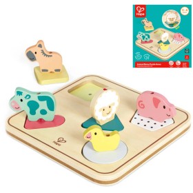 HAPE DŘEVO Puzzle baby vkládací Zvířátka 5 dílků na baterie Zvuk