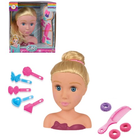 SIMBA Česací hlava blondýnka kadeřnický set malá kadeřnice s doplňky