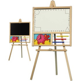 DŘEVO Tabule stojanová na křídu i fixy 2v1 s počítadlem a hodinami