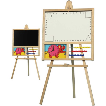 DŘEVO Tabule stojanová na křídu i fixy 2v1 s počítadlem a hodinami