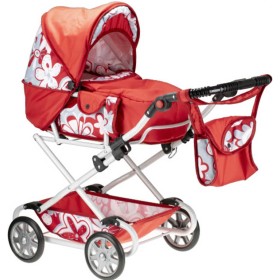 Kočárek Natalia červený WL2 s taškou na madle pro panenku miminko