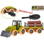 Traktor s vlečkou montážní šroubovací set s nástrojem a kládami dřeva volný chod
