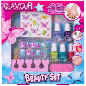Glamour dětská sada krásy s laky na nehty, pilníkem a samolepkami v krabici