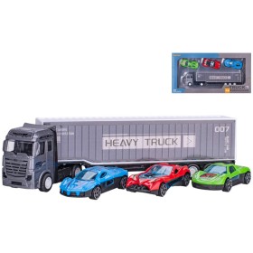Auto nákladní kovový kamion set se 3 auty volný chod