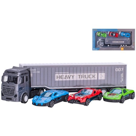 Auto nákladní kovový kamion set se 3 auty volný chod