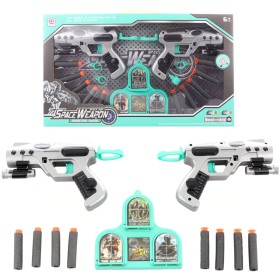 Pistole vesmírné set 2ks + soft pěnové náboje na přísavku s terčem