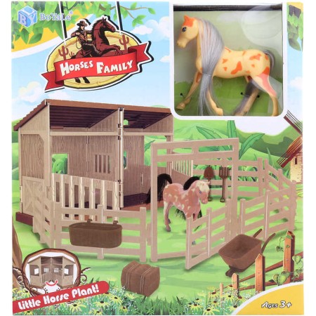 Stáj pro koně plastový herní set koník s ohradou a doplňky v krabici