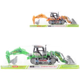 Traktor 43cm bagr stavební pásový se 2 lžícemi 2 barvy blister plast