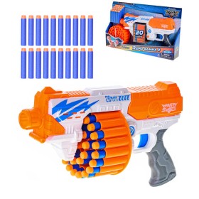 Pistole natahovací s rotačním zásobníkem 33cm set s 20 soft náboji plast