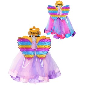 KARNEVAL Šaty víla barevná set s křídly a hůlkou 2 barvy *KOSTÝM*