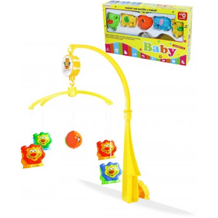 Kolotoč nad postýlku zvířátka slon / lev s melodií na natažení 2 druhy plast