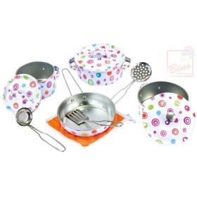 BINO Dětské smaltované nádobí set 11ks hrnce s pánvicí a nástroji kov