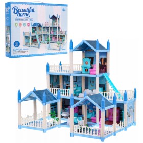 Domeček velký třípatrový vila pro panenky set s nábytkem a doplňky plast