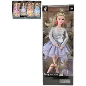 Panenka blondýnka krátké šaty třpyttivé s kabelkou dlouhé vlasy