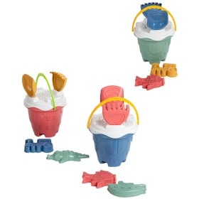 PL Pískový set kyblík zámek se 2 nástroji a formičkami na písek 3 druhy
