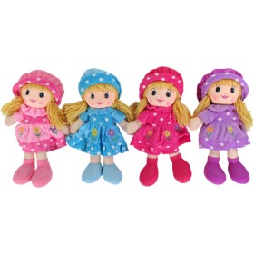 Panenka baby textilní hadrová 50cm s copánky látková v kloboučku květinky 4 barvy