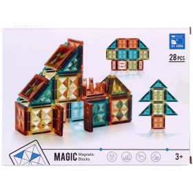 Stavebnice magnetická 28 dílků 3D skládačka plast/kov v krabici