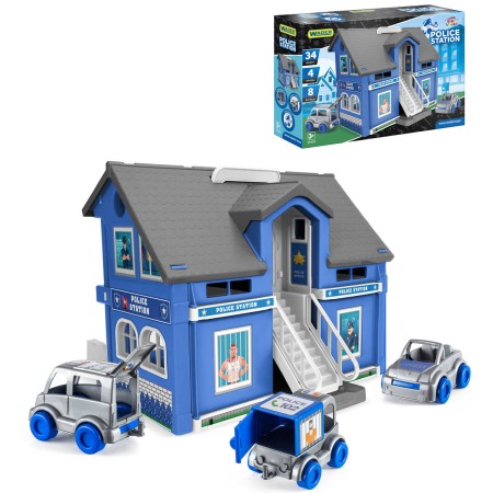 WADER Policejní stanice 2 patra herní set se 3 auty a vrtulníkem plast