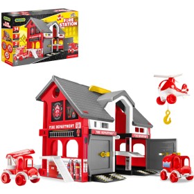 WADER Požární stanice 2 patra herní set se 2 auty a vrtulníkem plast