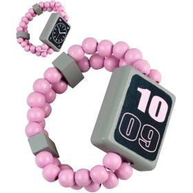 DETOA DŘEVO Hodinky růžové náramkové oboustranné náramek s korálky