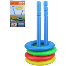 Hra házení kroužků sada házecí kroužky barevné 4ks + 2 kolíčky plast