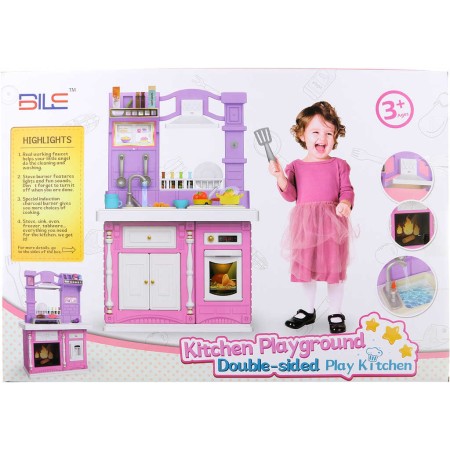 Kuchyňka dětská velká set s funkčním dřezem a nádobím na baterie Světlo Zvuk