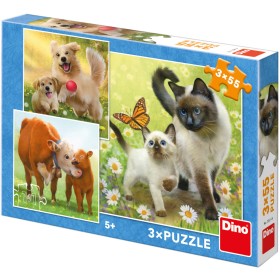 DINO Puzzle Zvířátka rodinka 3x55 dílků 18x18cm skládačka
