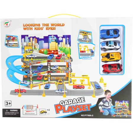 Garáž 2 patra herní set parkovací dům s dráhou a 4 autíčky