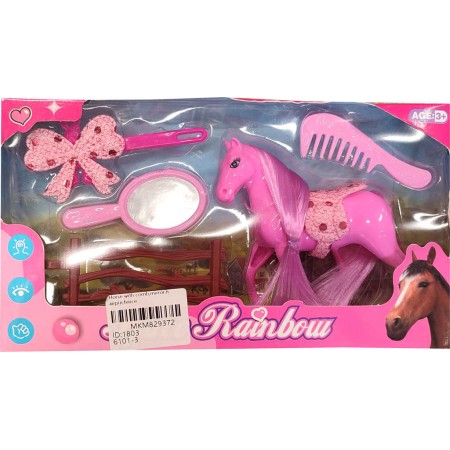 Koník barevný česací plastový set s doplňky v krabici 3 barvy
