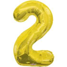 Party balonek nafukovací 86cm Číslice 2 zlatý velký foliový vzduch i helium
