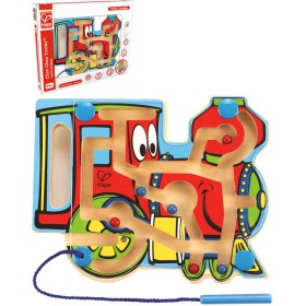 HAPE DŘEVO Baby labyrint kuličkový mašinka s magnetickou hůlkou