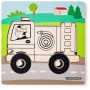WOODY DŘEVO Baby vkládací puzzle auto hasiči skládačka 5 dílků na desce