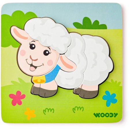 WOODY DŘEVO Baby vkládací puzzle ovečka skládačka 5 dílků na desce
